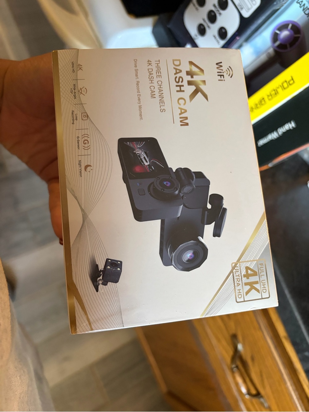 4K Dash Cam WiFi 3-Channel Car Camera - Black